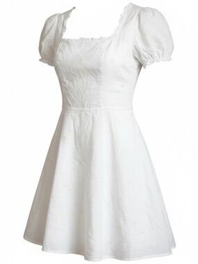 White 100% Cotton with Embroidered Daisies Mini Dress Sequin Hearts Size XL